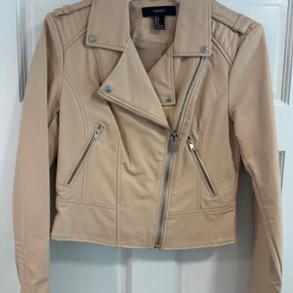 NEW Forever 21 Tan Beige Faux Leather Jacket - Size Small - NWOT